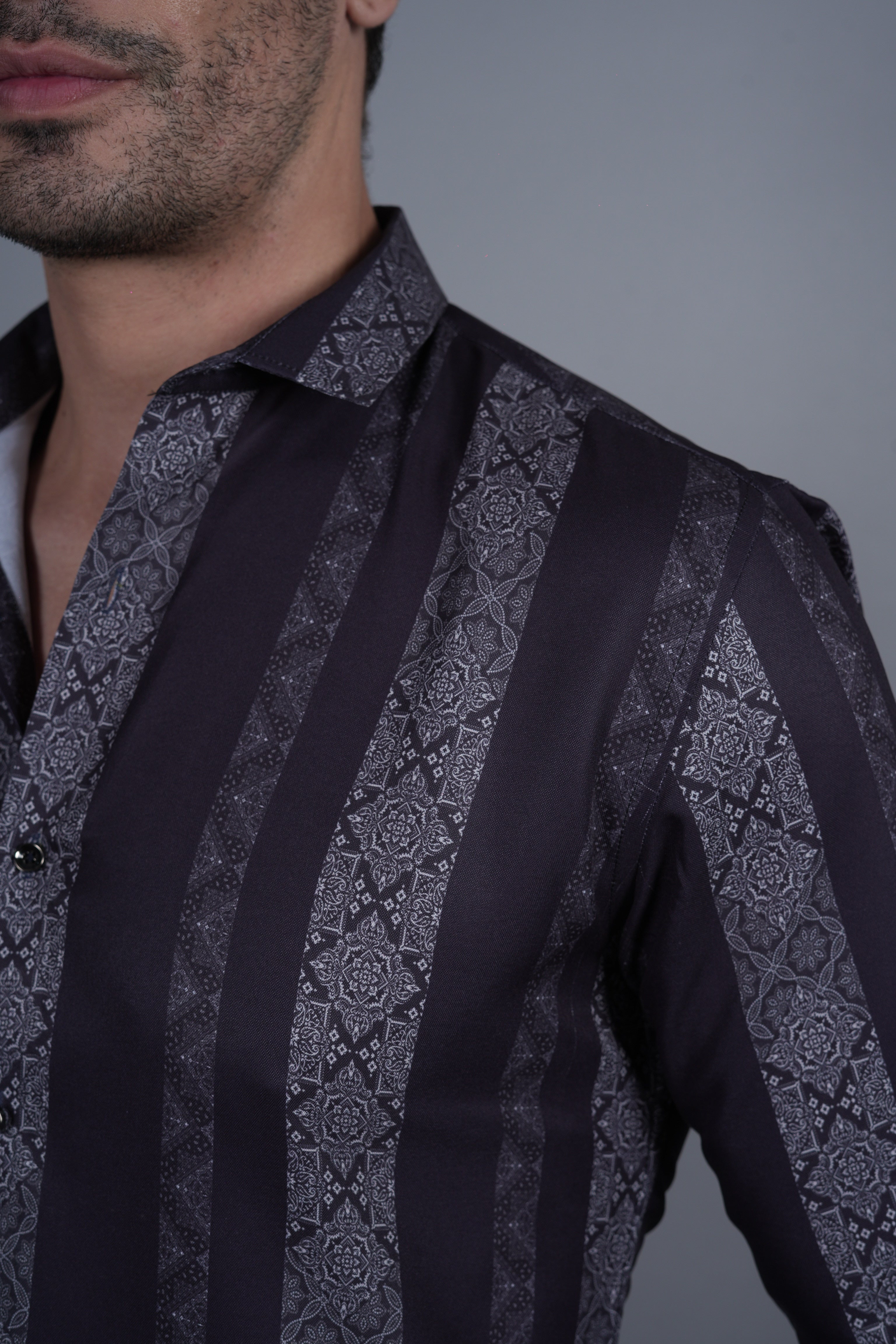 Roman Navy Blue Striped Printed Shirt