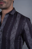 Roman Navy Blue Striped Printed Shirt