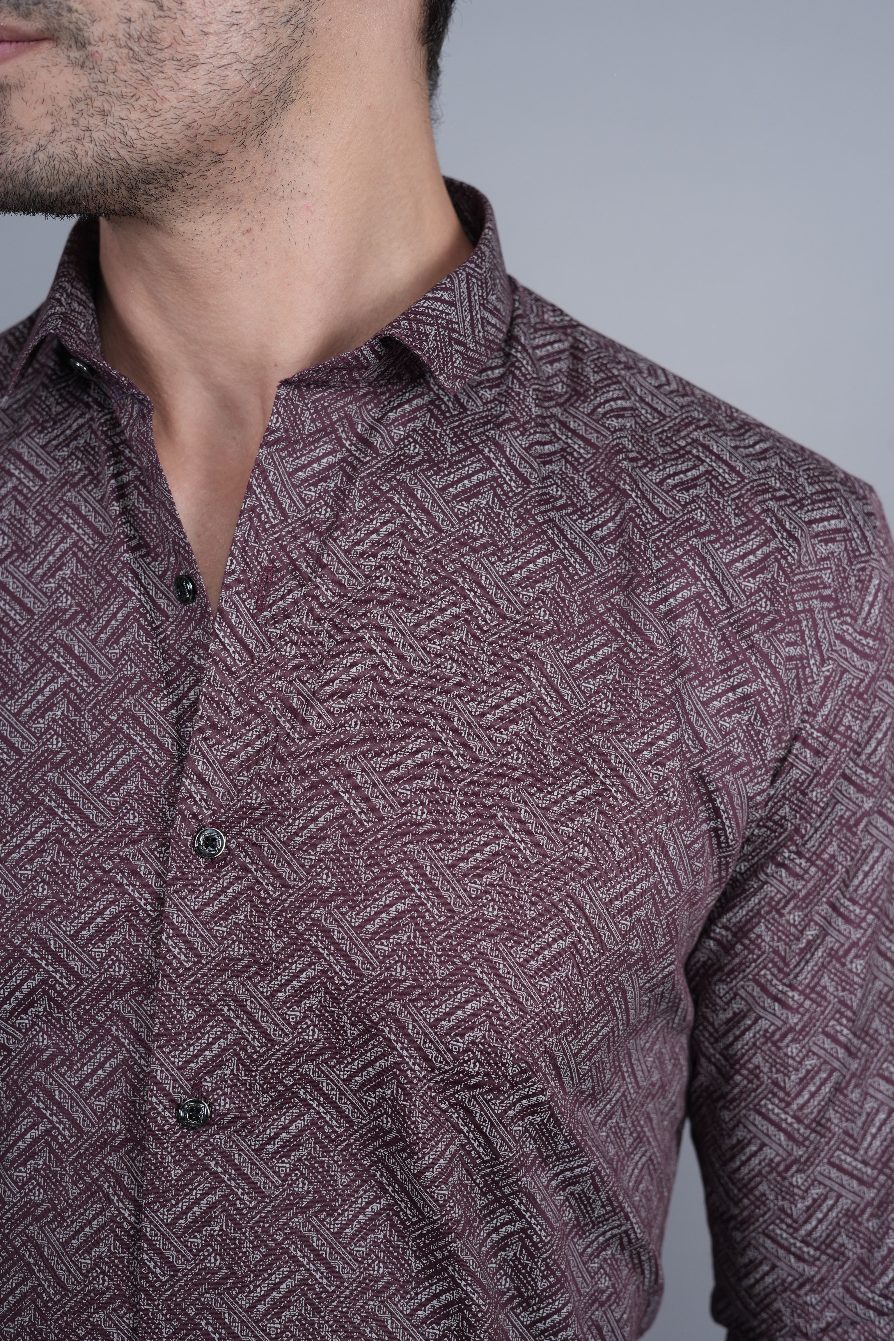 Nils Maroon Cotton Printed Shirt