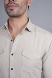 Abel Cream Suede Double Pocket Solid Shirt