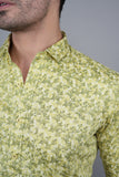 Oskar Yellow Cotton Floral Printed Shirt