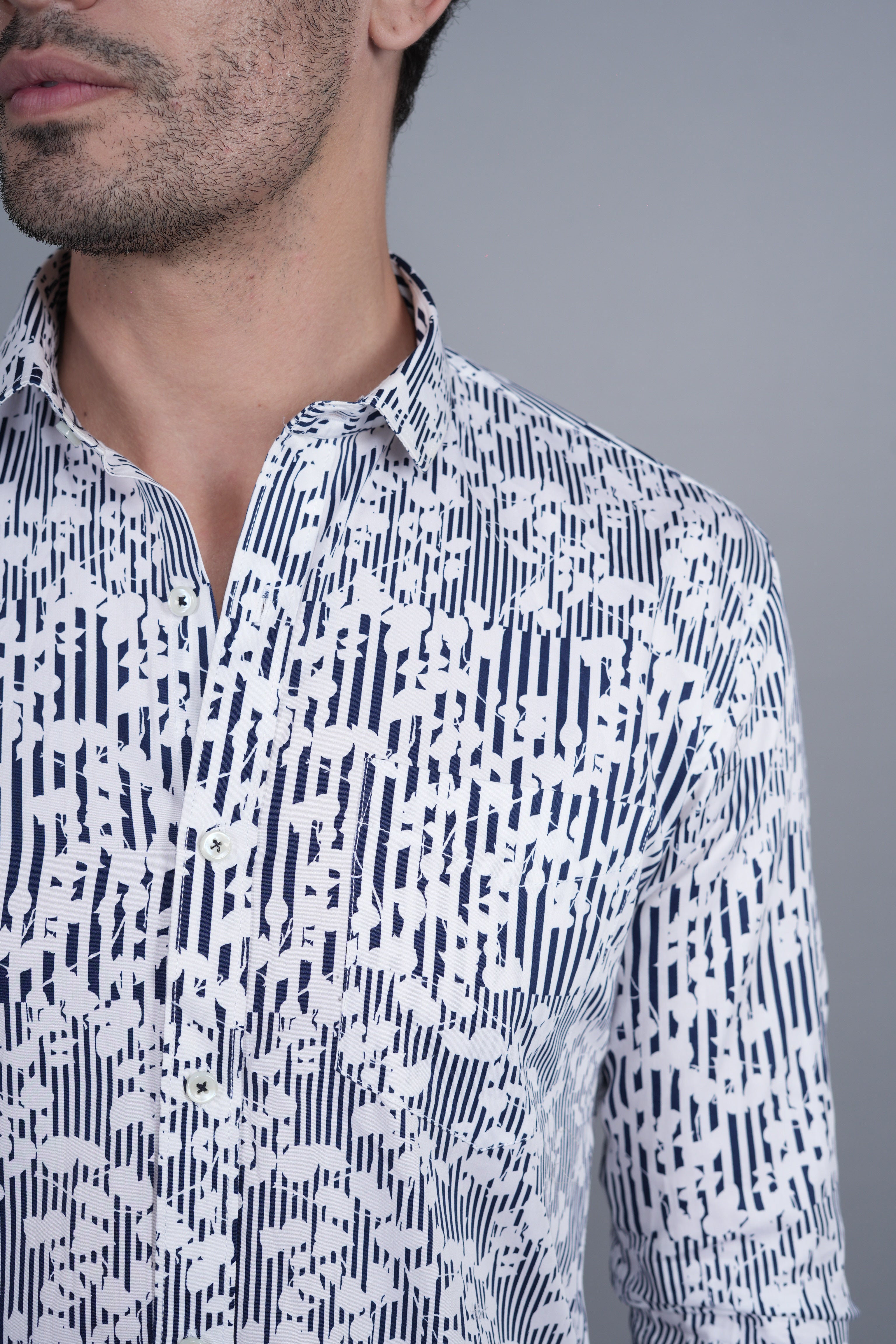 Maxim Blue Cotton Floral Printed Shirt