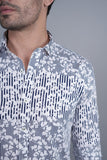Maxim Blue Cotton Floral Printed Shirt