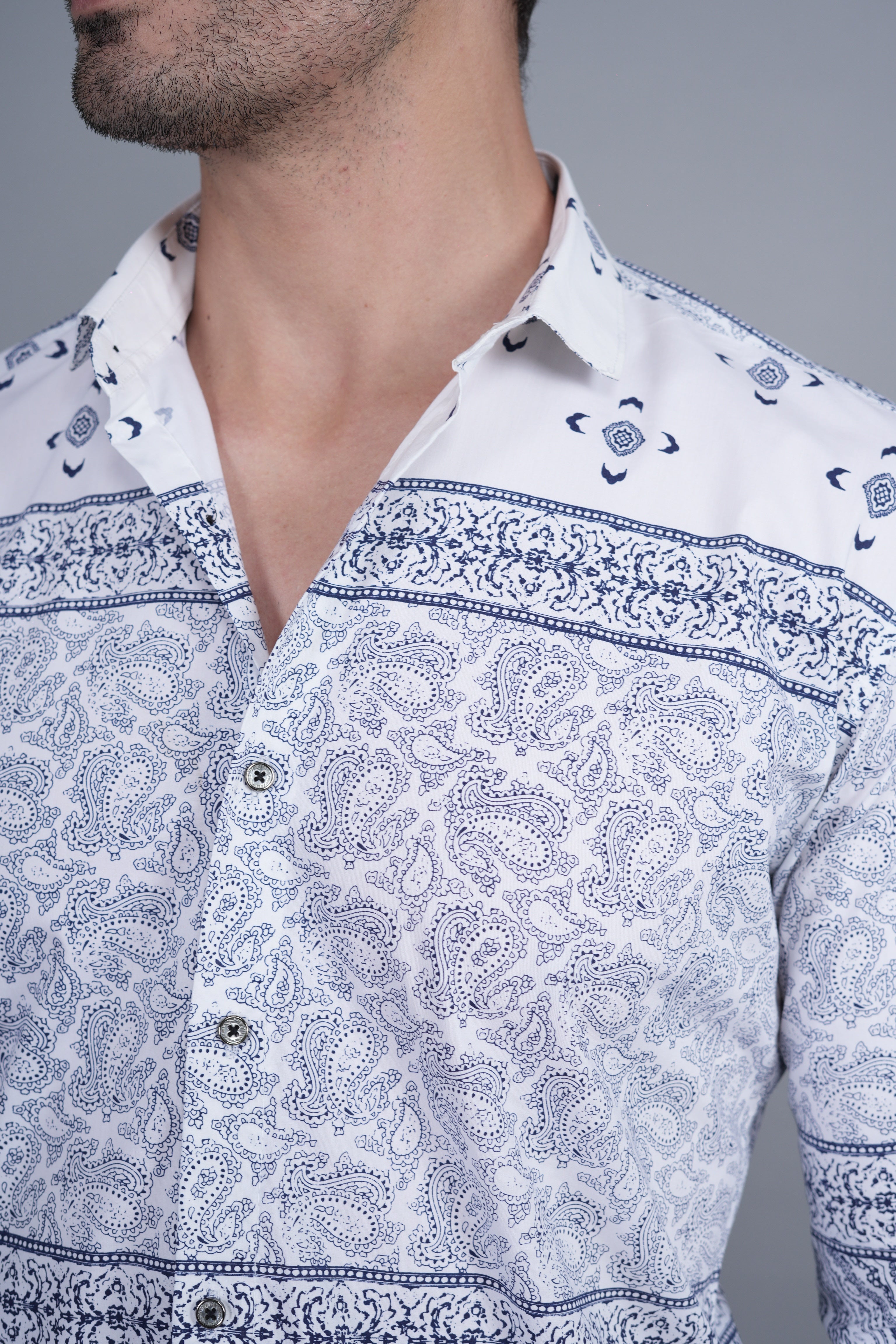 Jacques White Cotton Printed Shirt