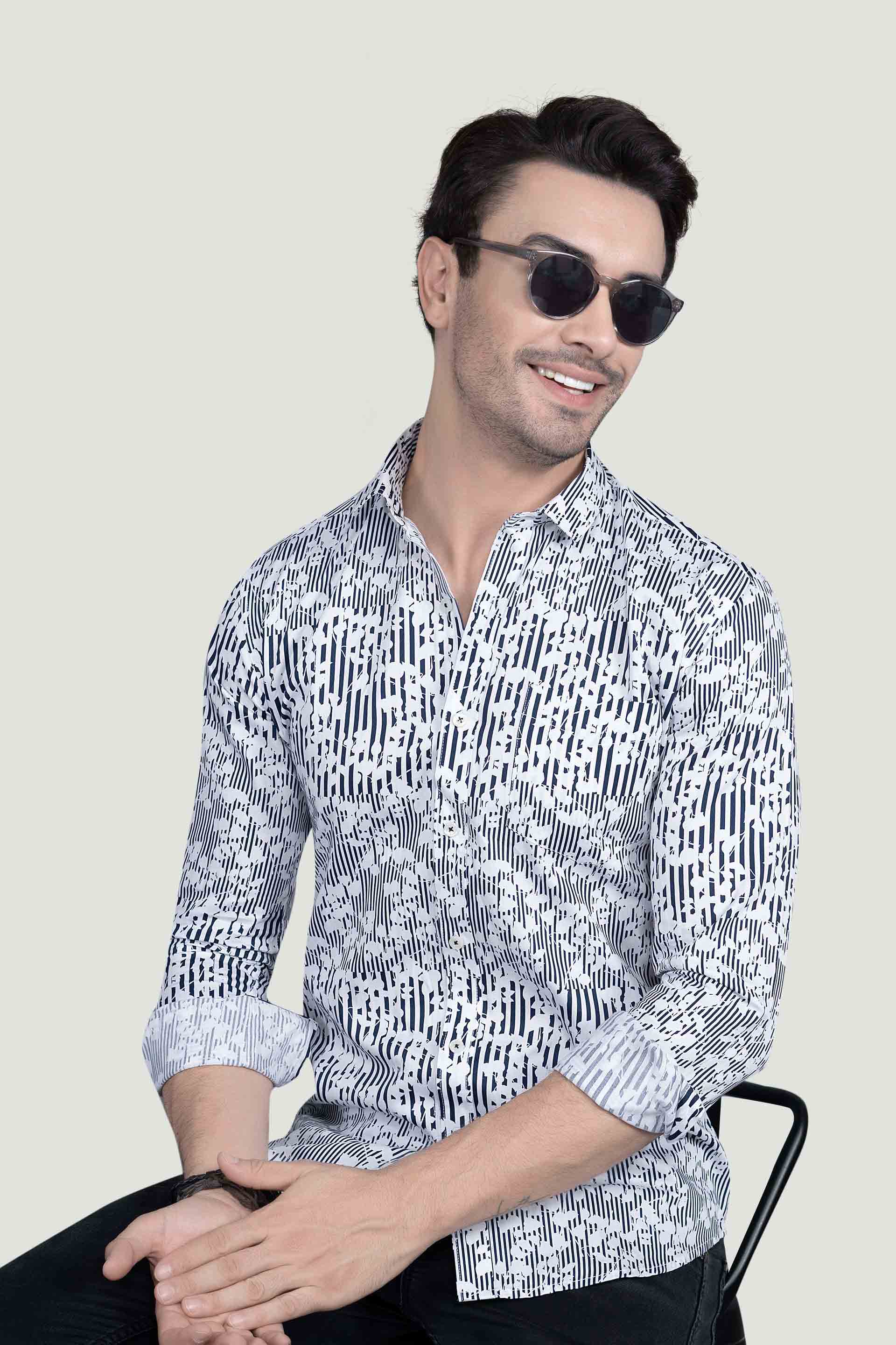 Maxim Blue Cotton Floral Printed Shirt