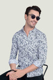 Maxim Blue Cotton Floral Printed Shirt