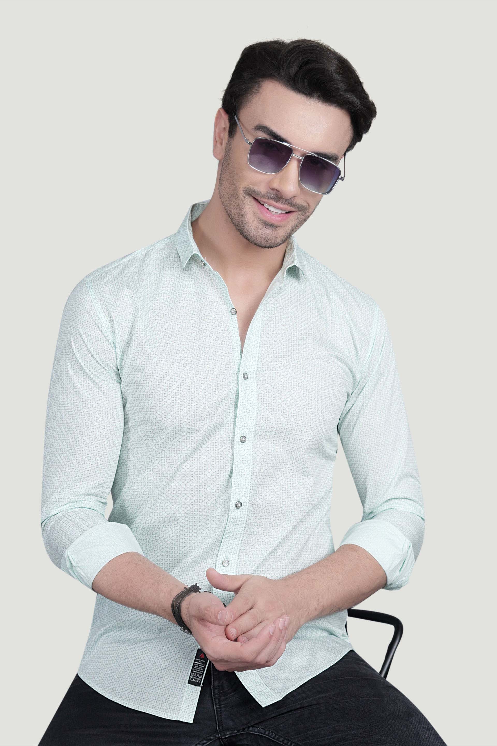 Rainer White Cotton Printed Shirt