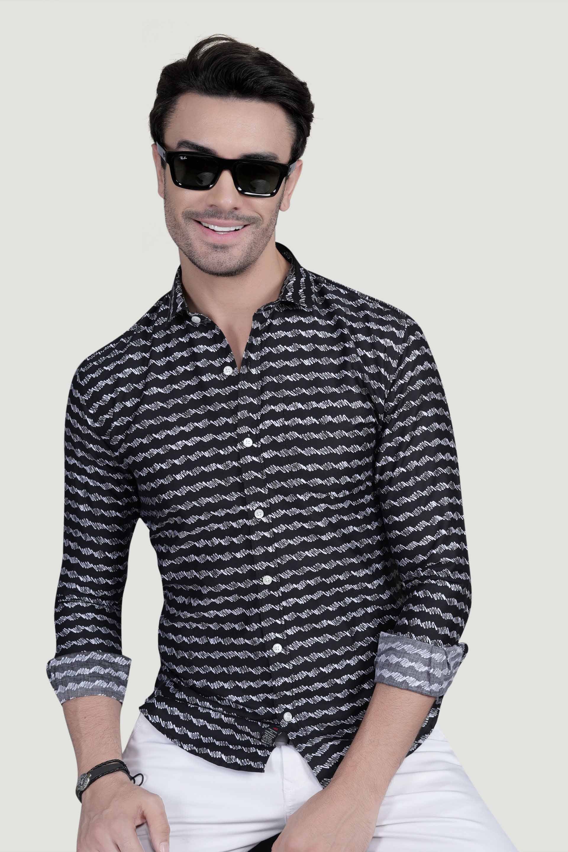Stian Black Cotton Printed Shirt