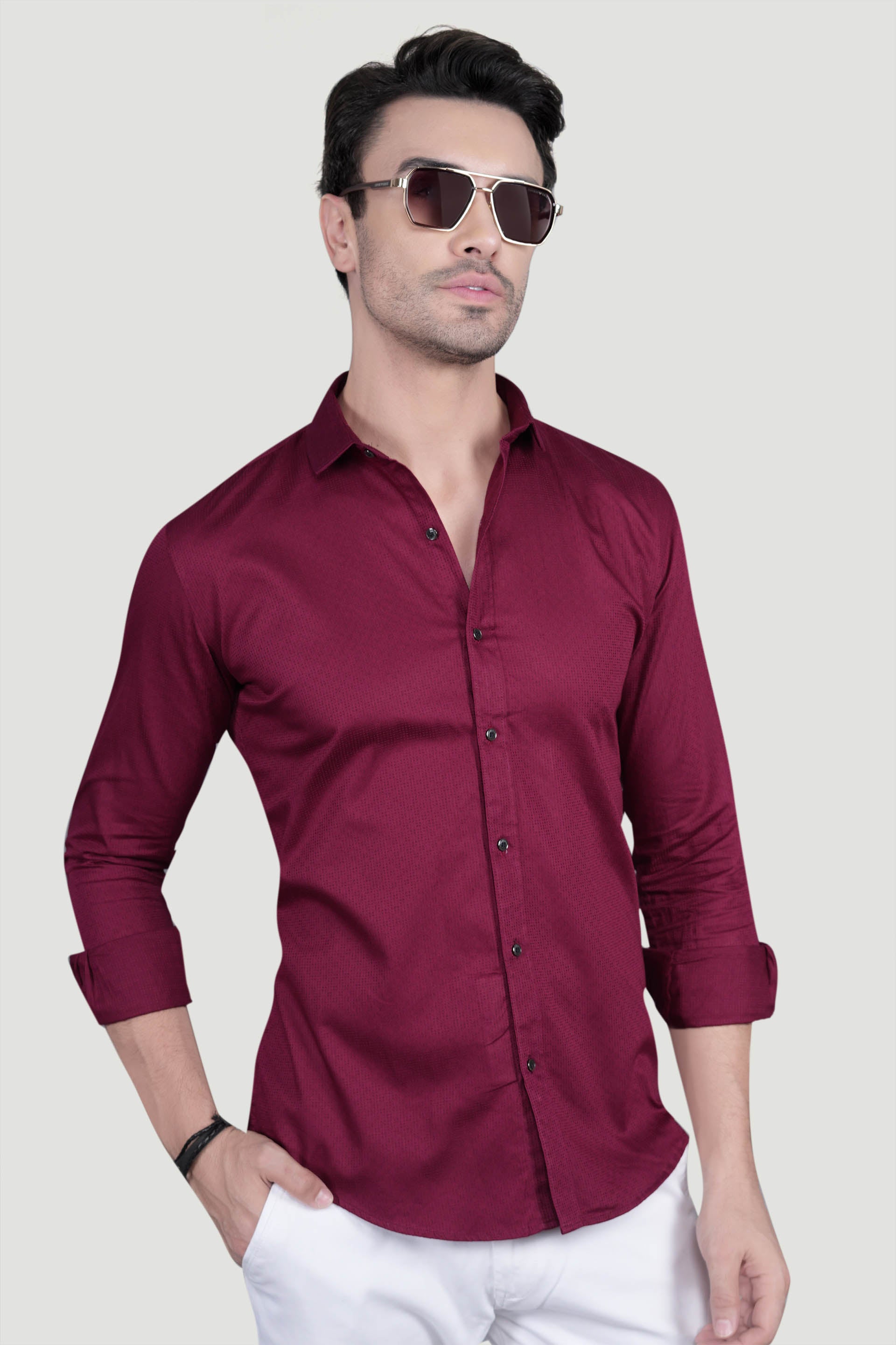 Viliam Maroon Cotton Solid Shirt
