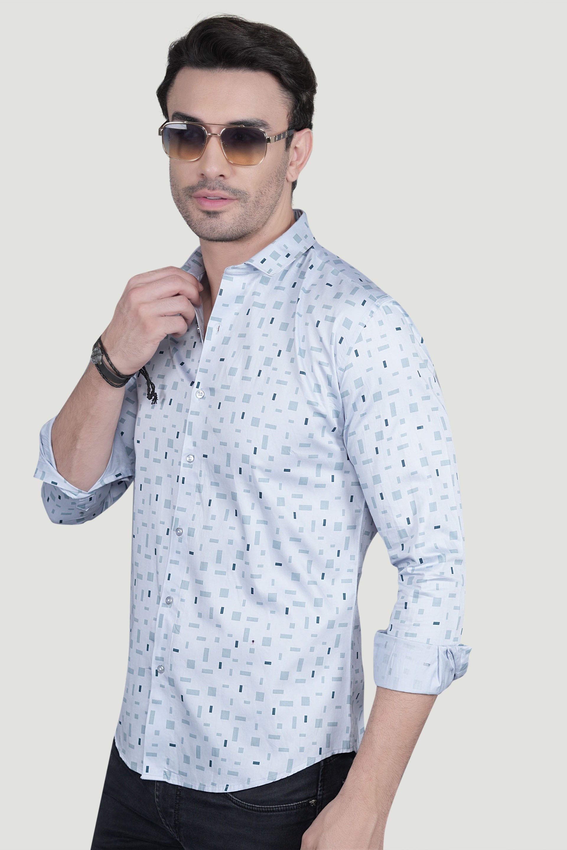 Nikol Light Blue Cotton Printed Shirt