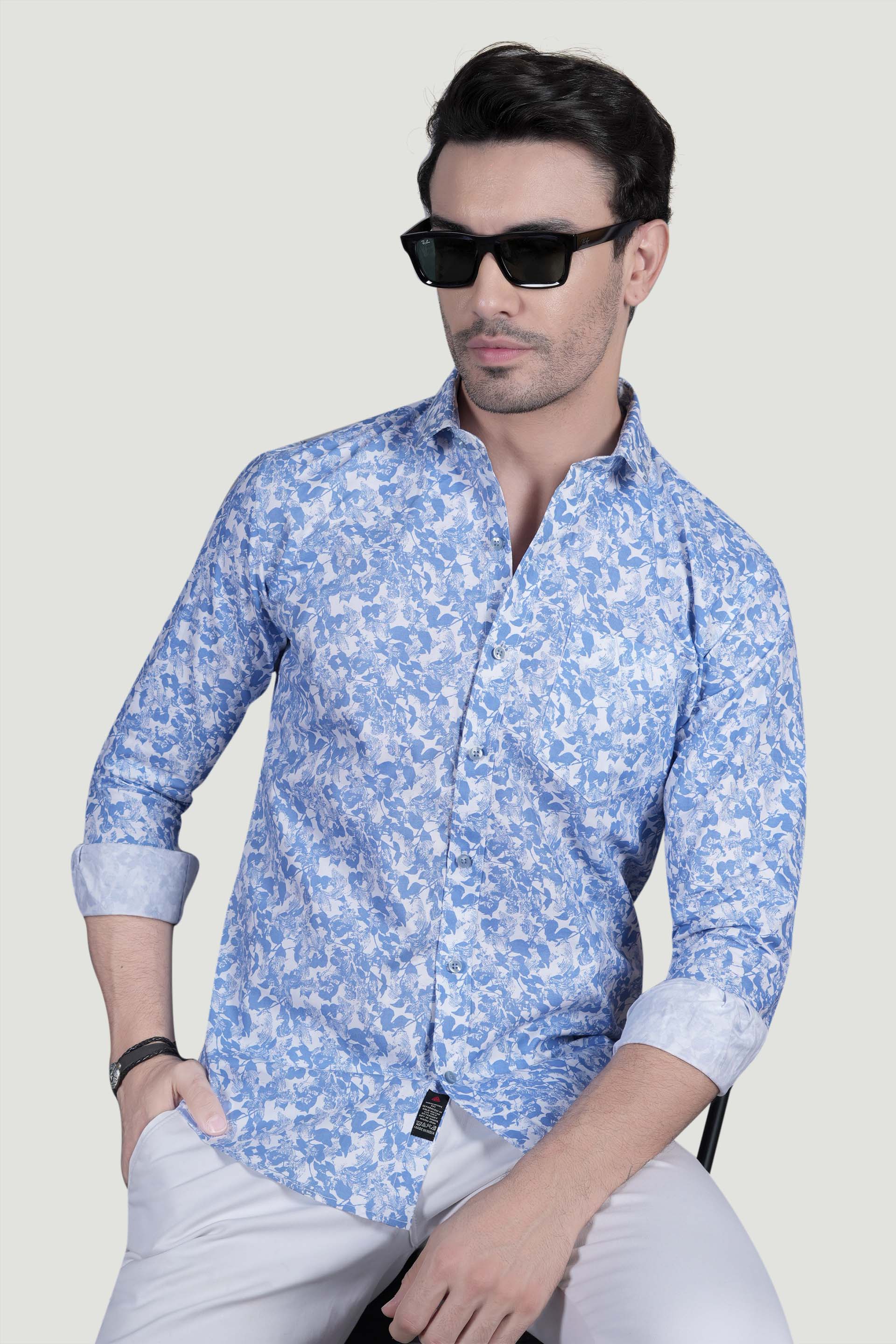 Ivan Light Blue Cotton Printed Shirt