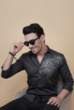 Carlos Black Cotton Flower Petals Solid Shirt
