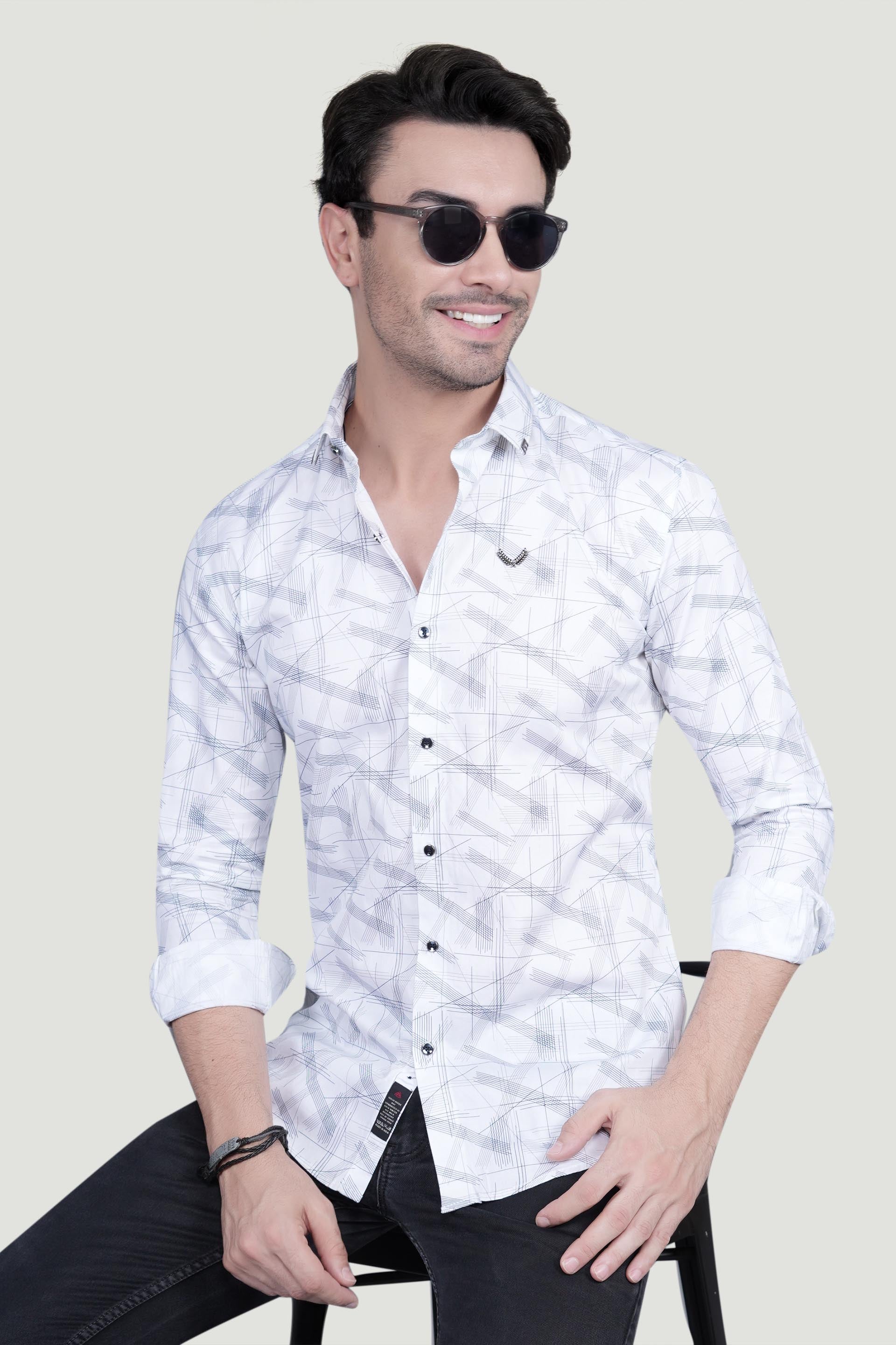 Dorian White Cotton Printed Shirt