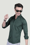 Henrik Green Cotton Striped Shirt