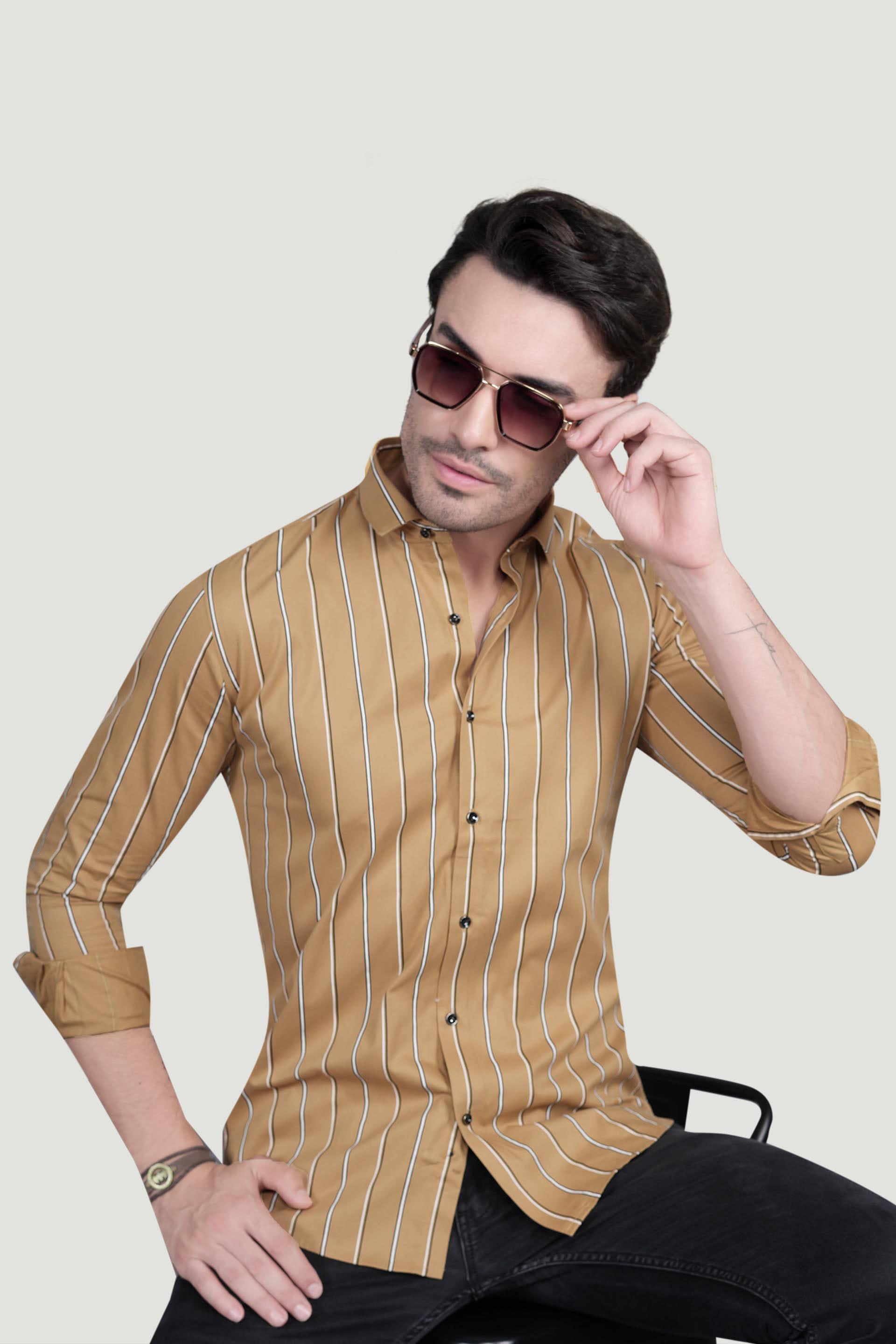 Pastel Orange Cotton Striped Shirt
