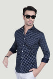 Platon Navy Blue Cotton Printed Shirt
