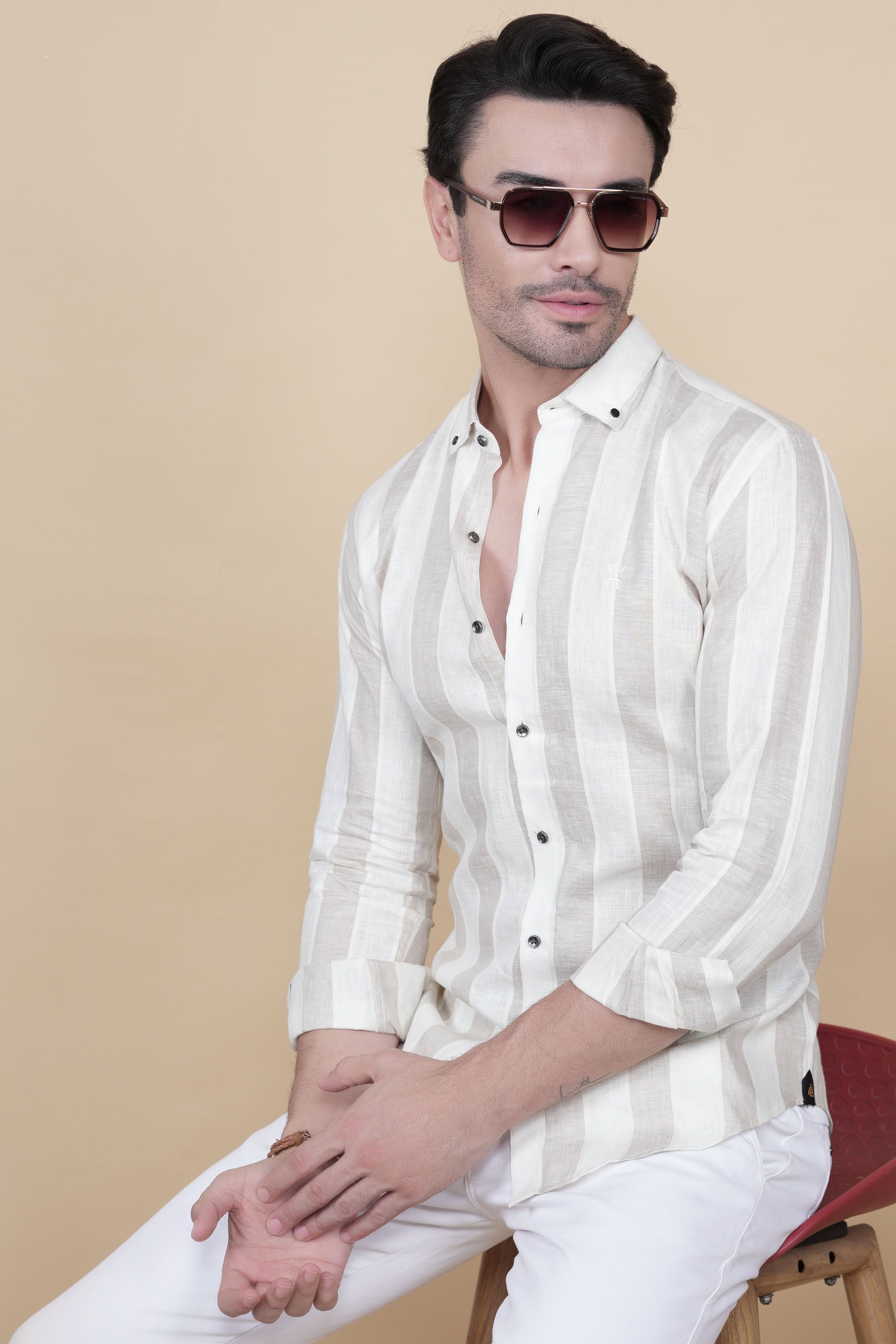 Jerzy Cream Linen Striped Shirt