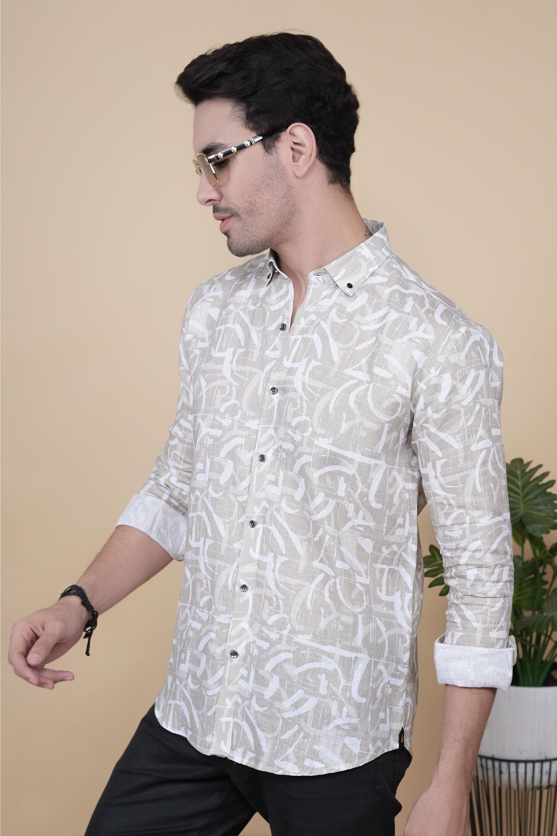 Emre Cream Linen Printed Shirt