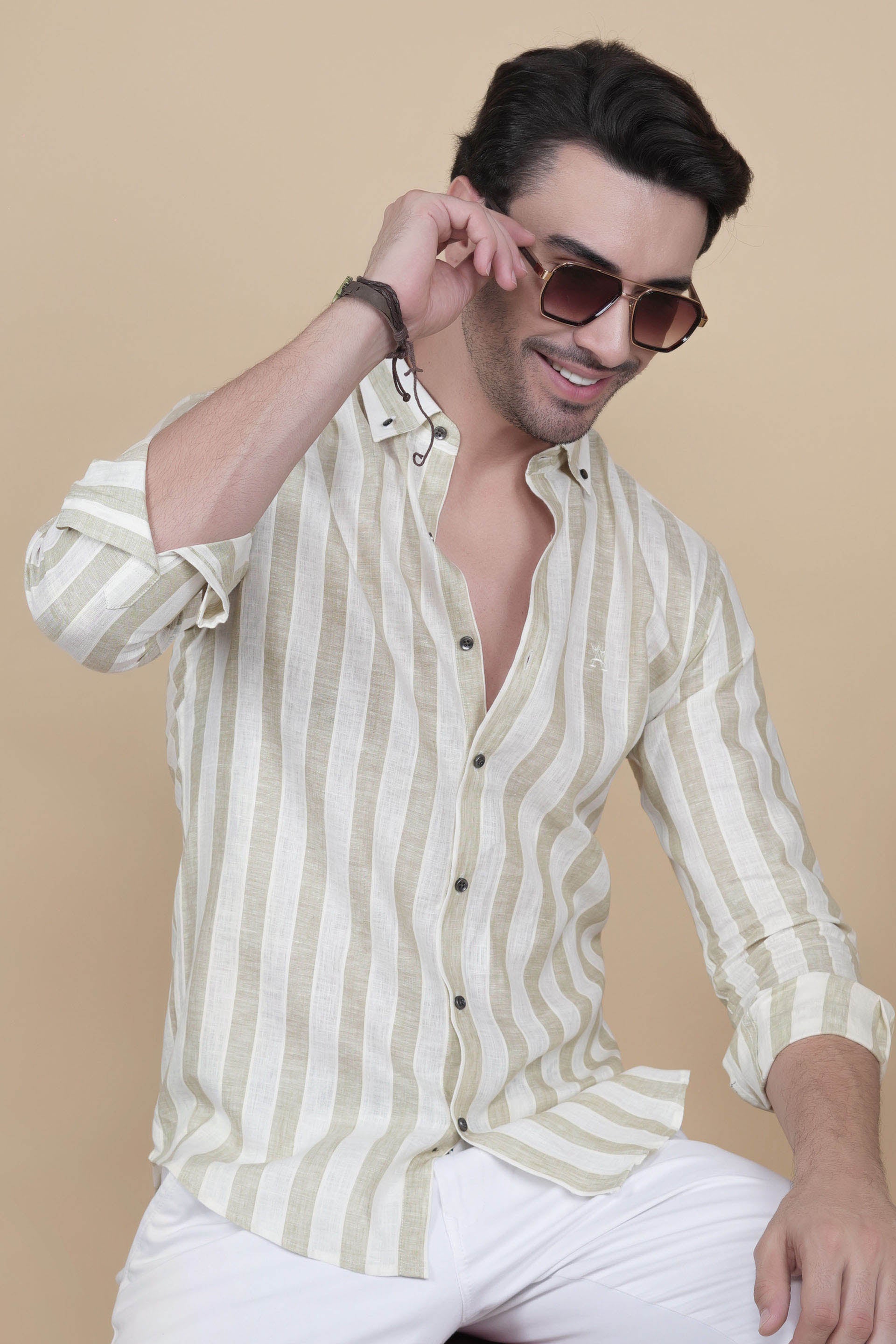Aksel Cream Linen Striped Shirt
