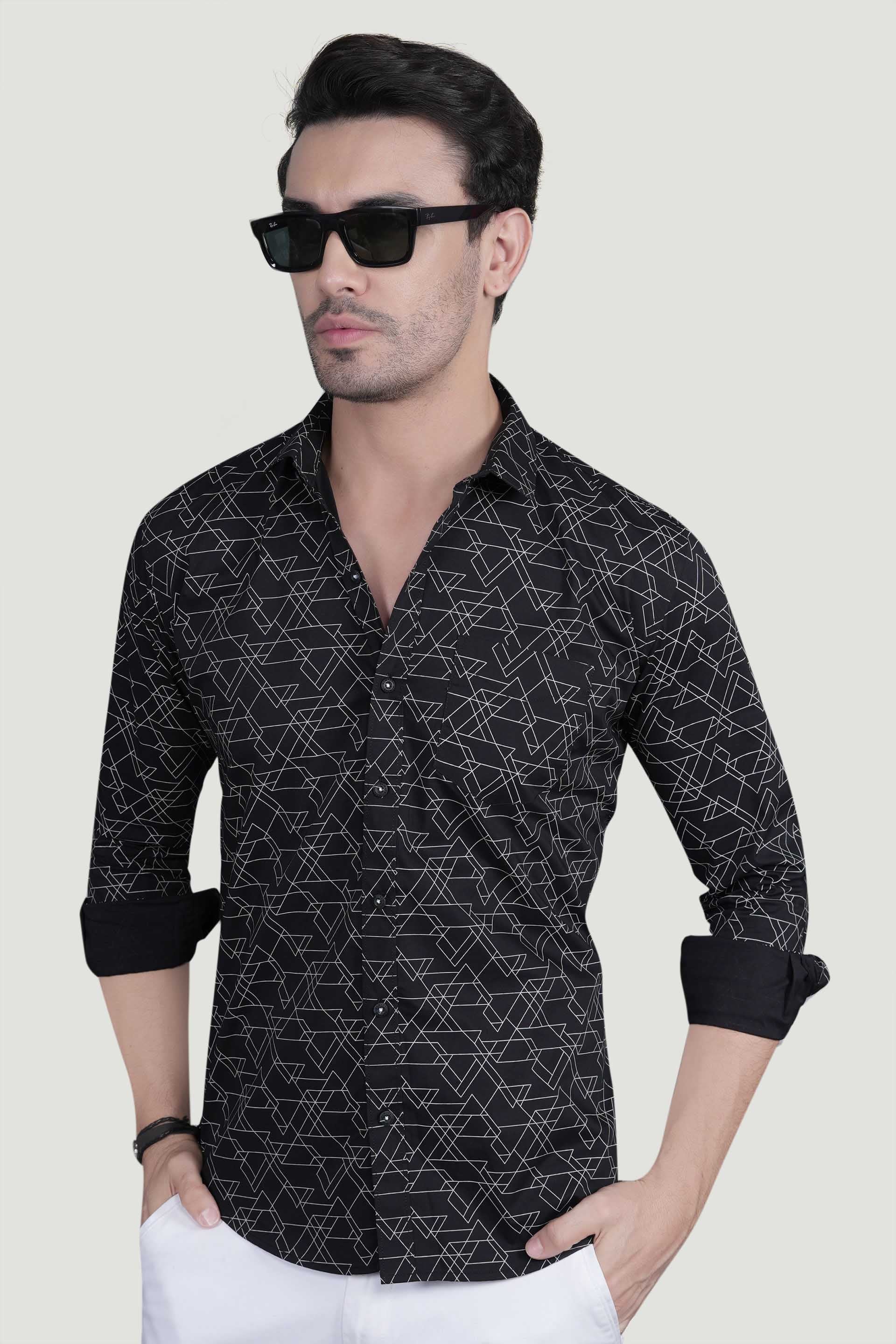 Stefan Black Cotton Printed Shirt