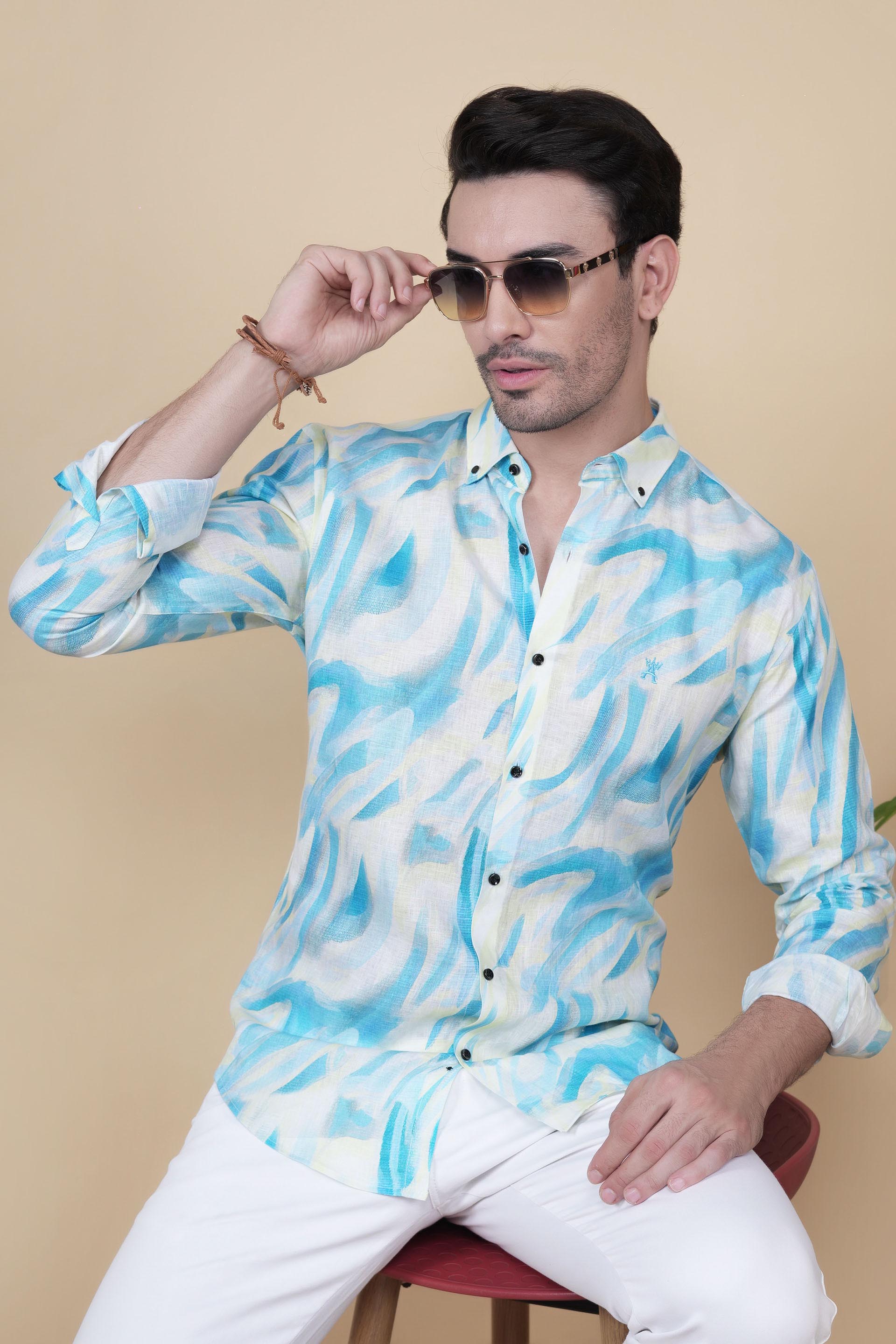Ruben White Linen Printed Shirt