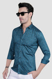 Ciaran Teal Blue Cotton Floral Printed Shirt