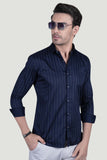 Alvar Navy Blue Cotton Striped Shirt