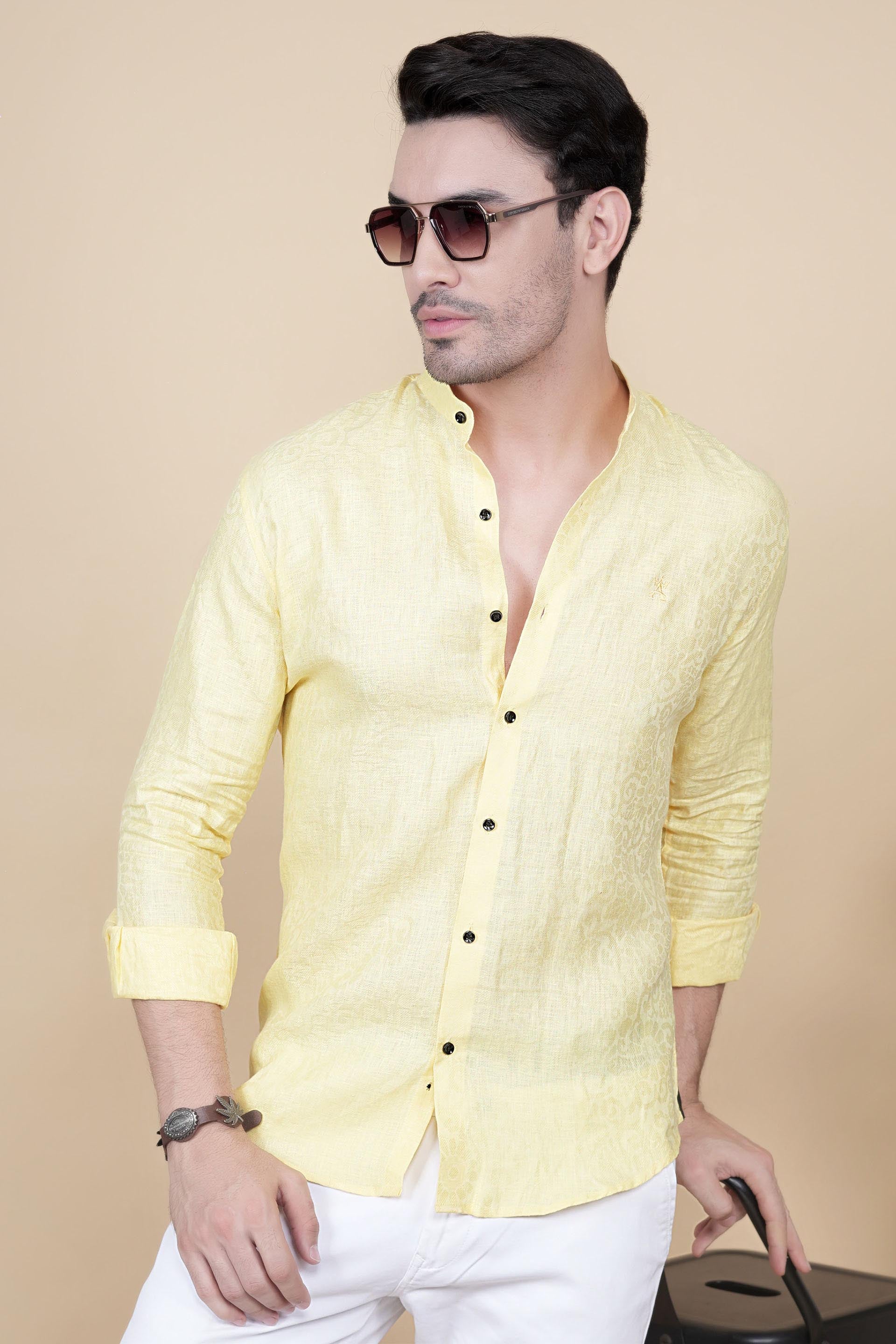Oliver Yellow Linen Solid Shirt