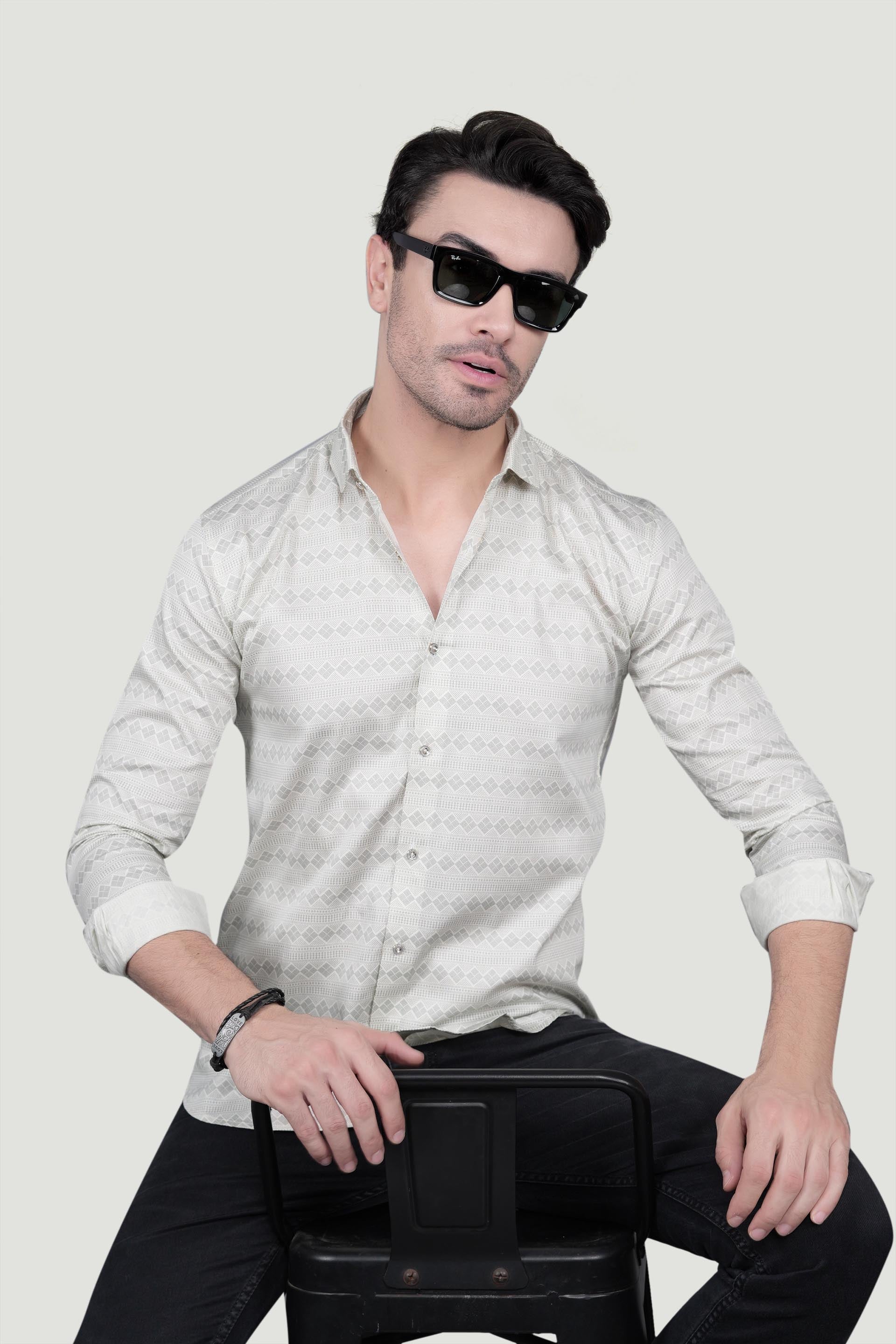 Nikon Cream Cotton Printed Shirt