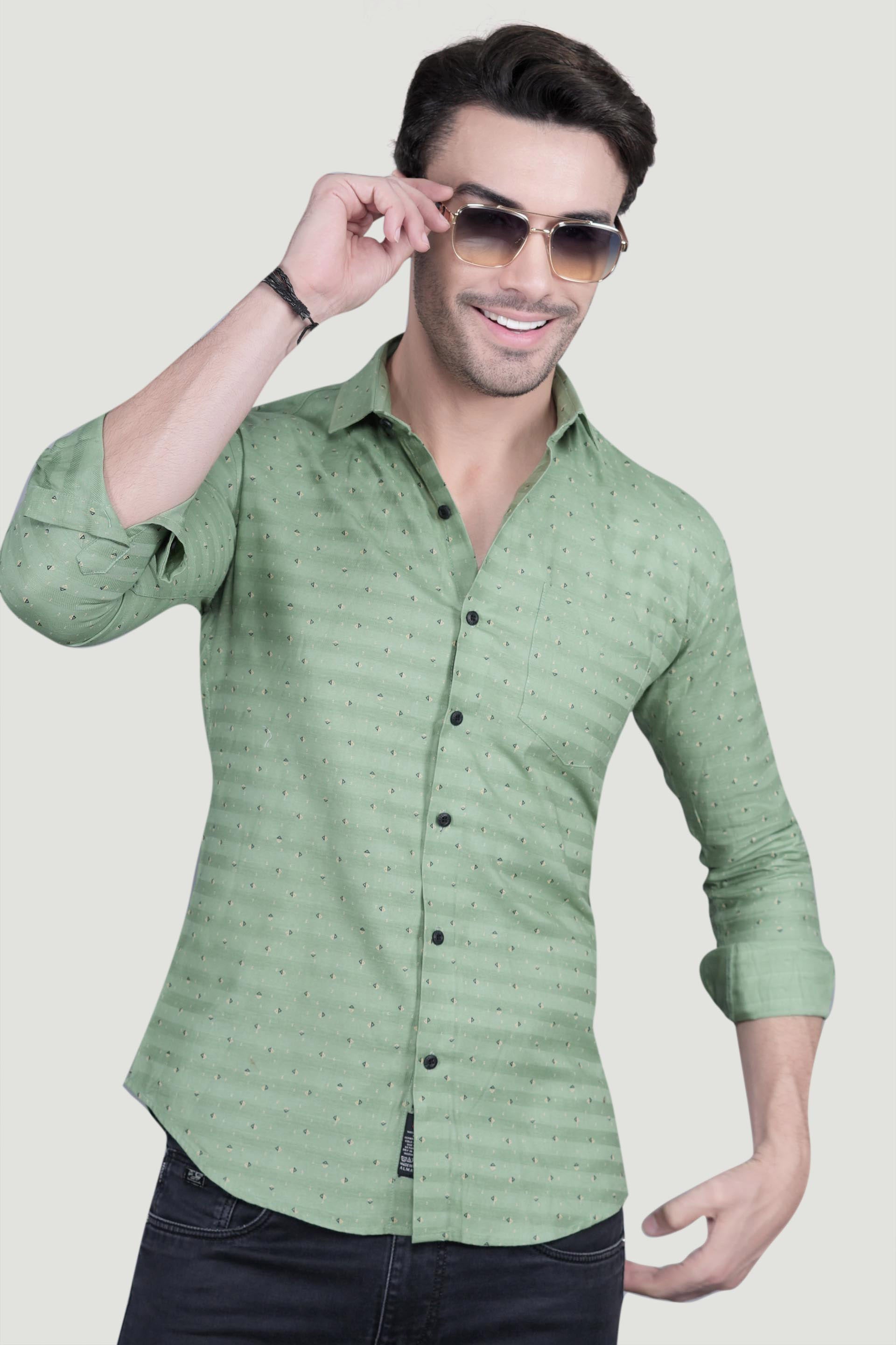 Xavier Green Cotton Striped Shirt