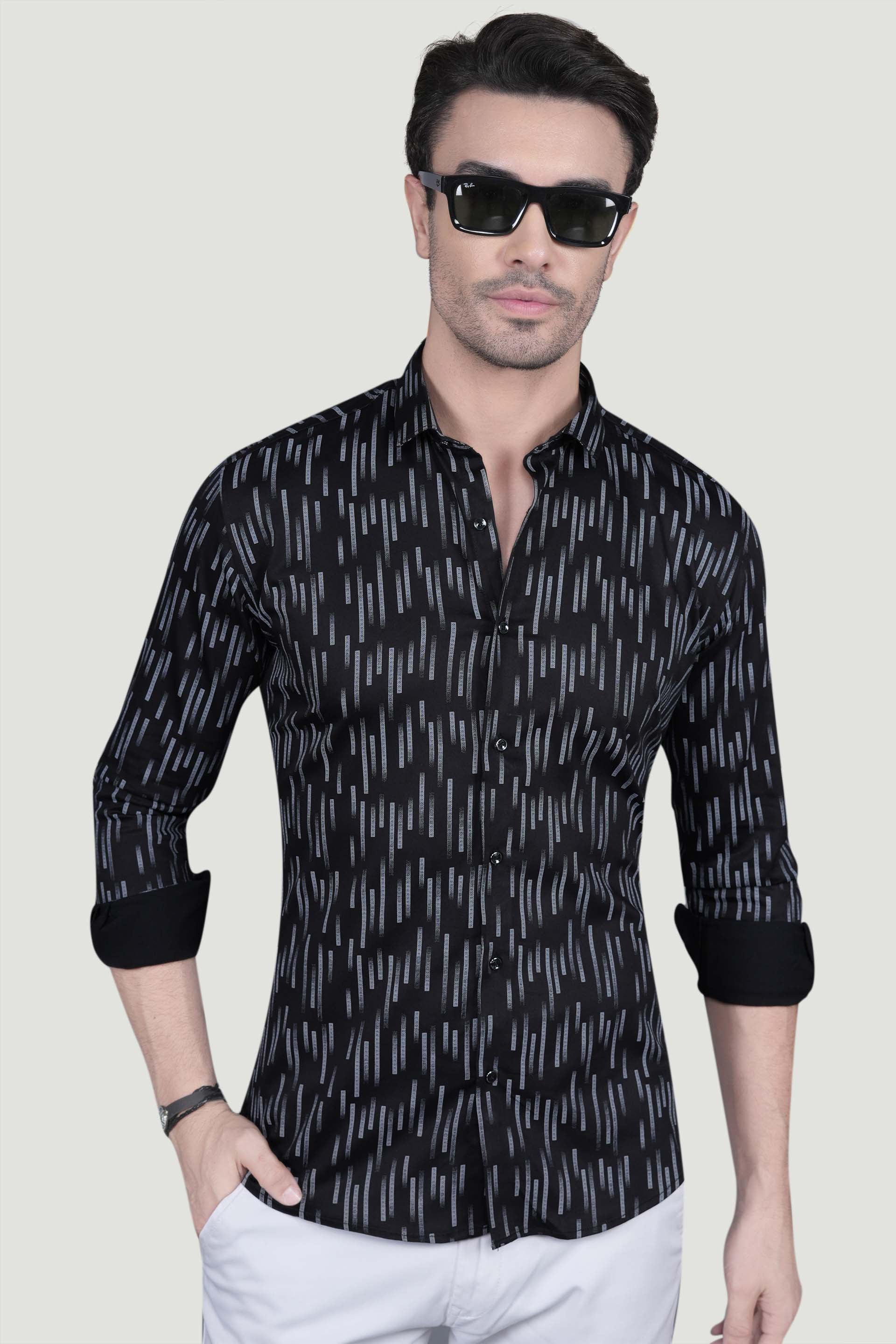 Albert Black Cotton Printed Shirt