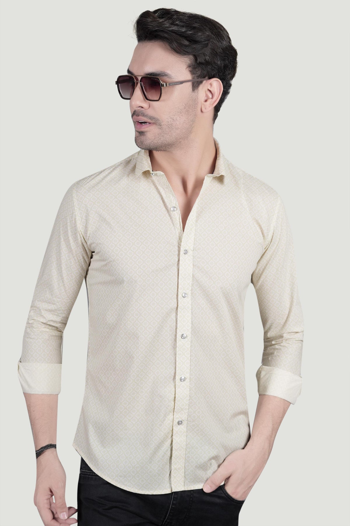 Ivo Cream Cotton Printed Shirt