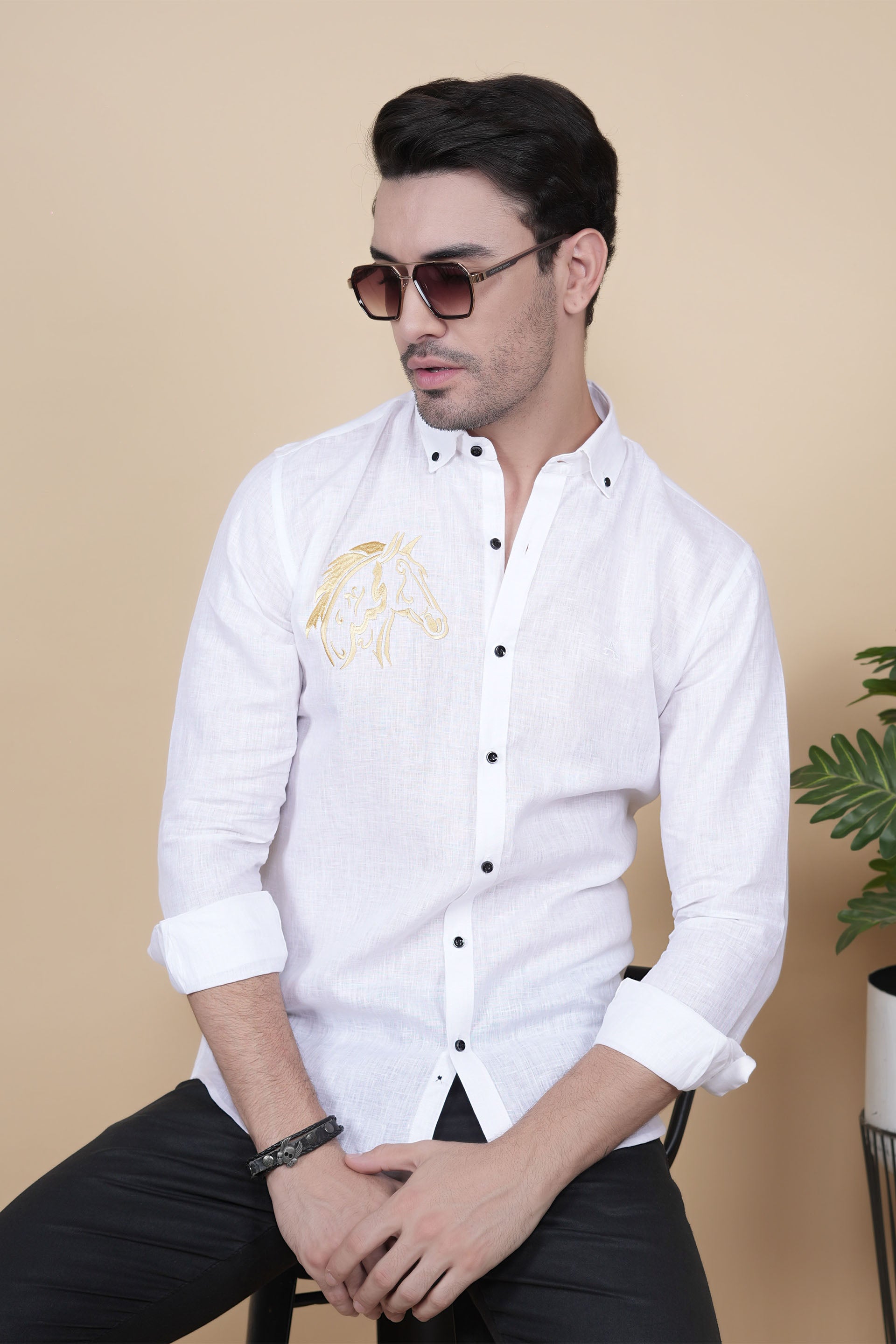 Kiril White Linen Solid Shirt