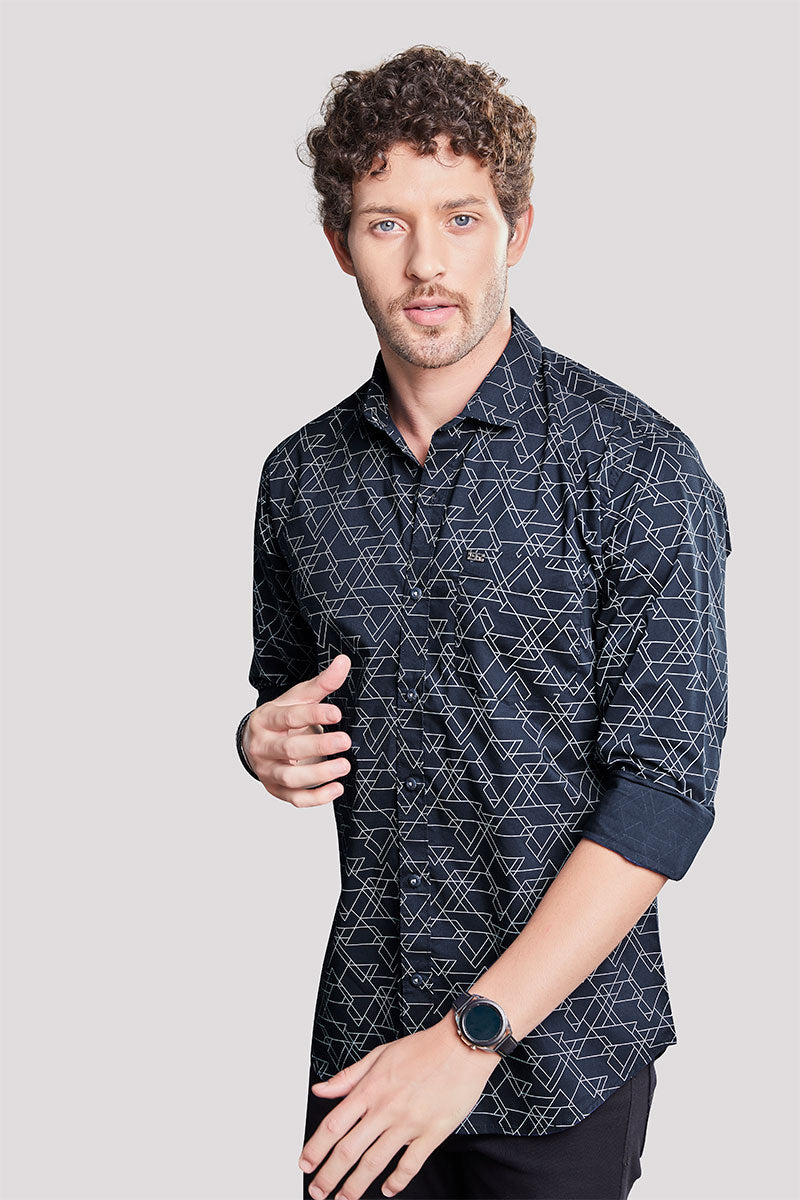 Maksim Navy Blue Geometric Print