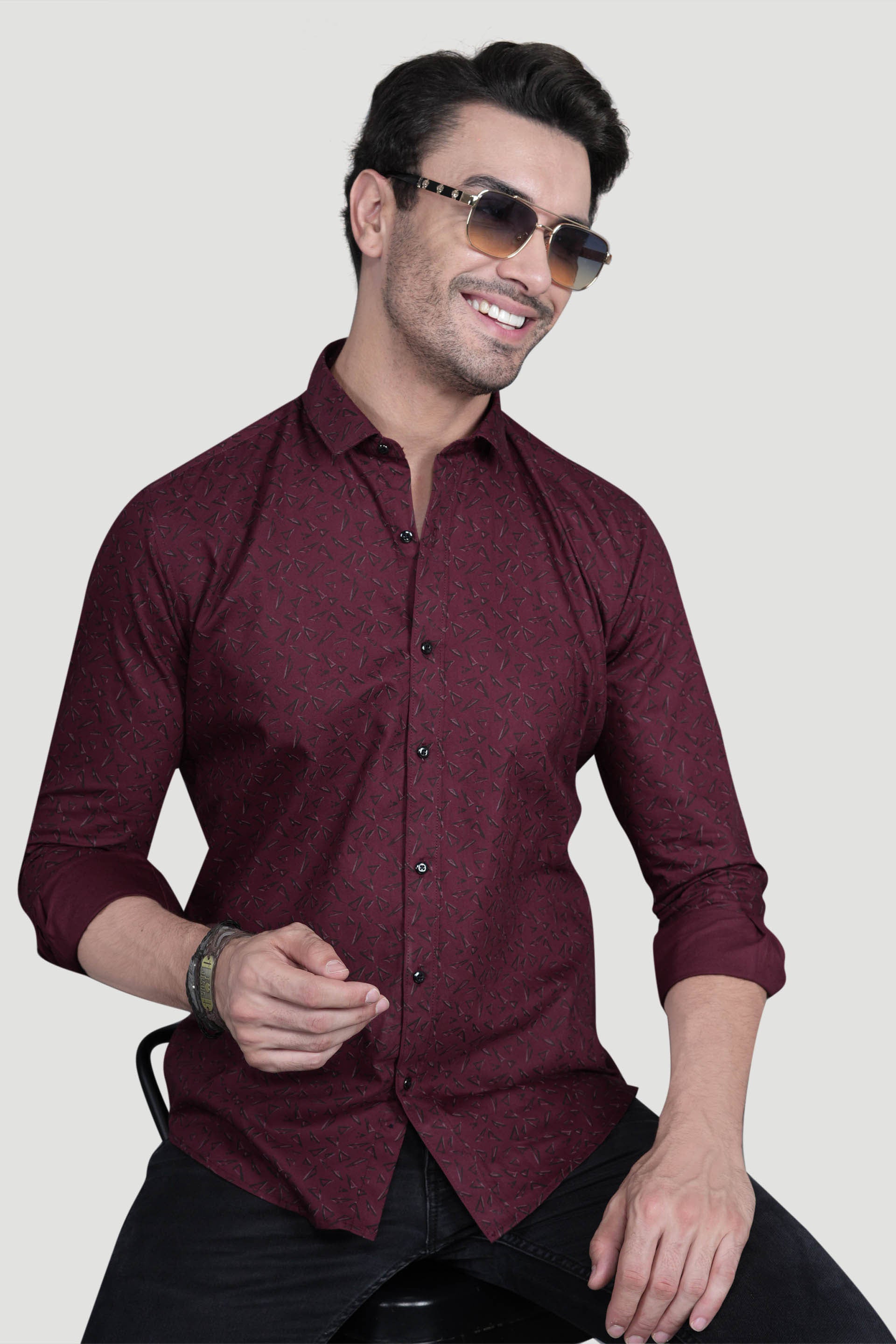 Felix Maroon Cotton Printed Shirt