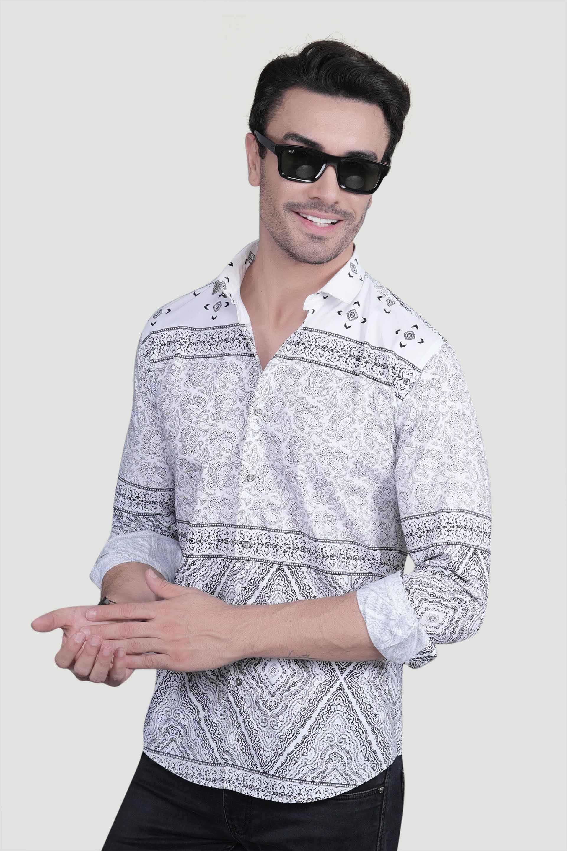 Tiberius White Cotton Printed Shirt