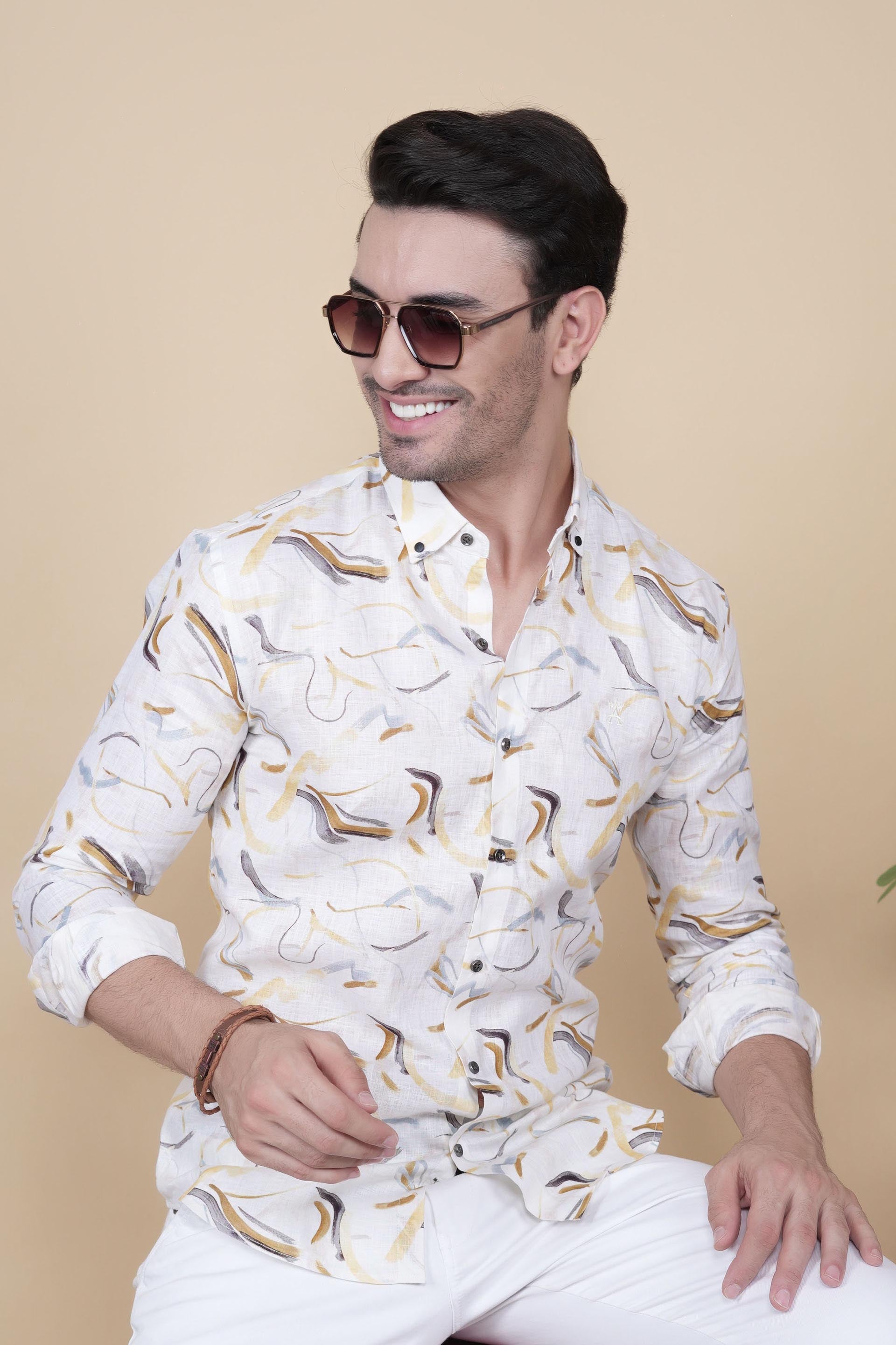 Odor White Linen Printed Shirt