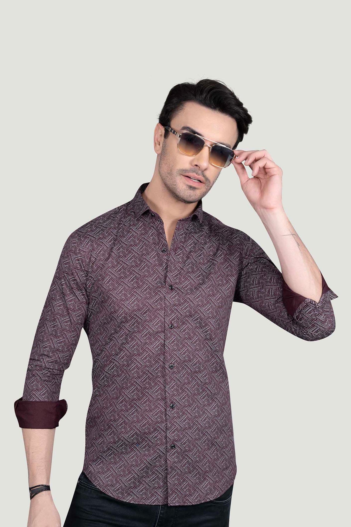 Nils Maroon Cotton Printed Shirt