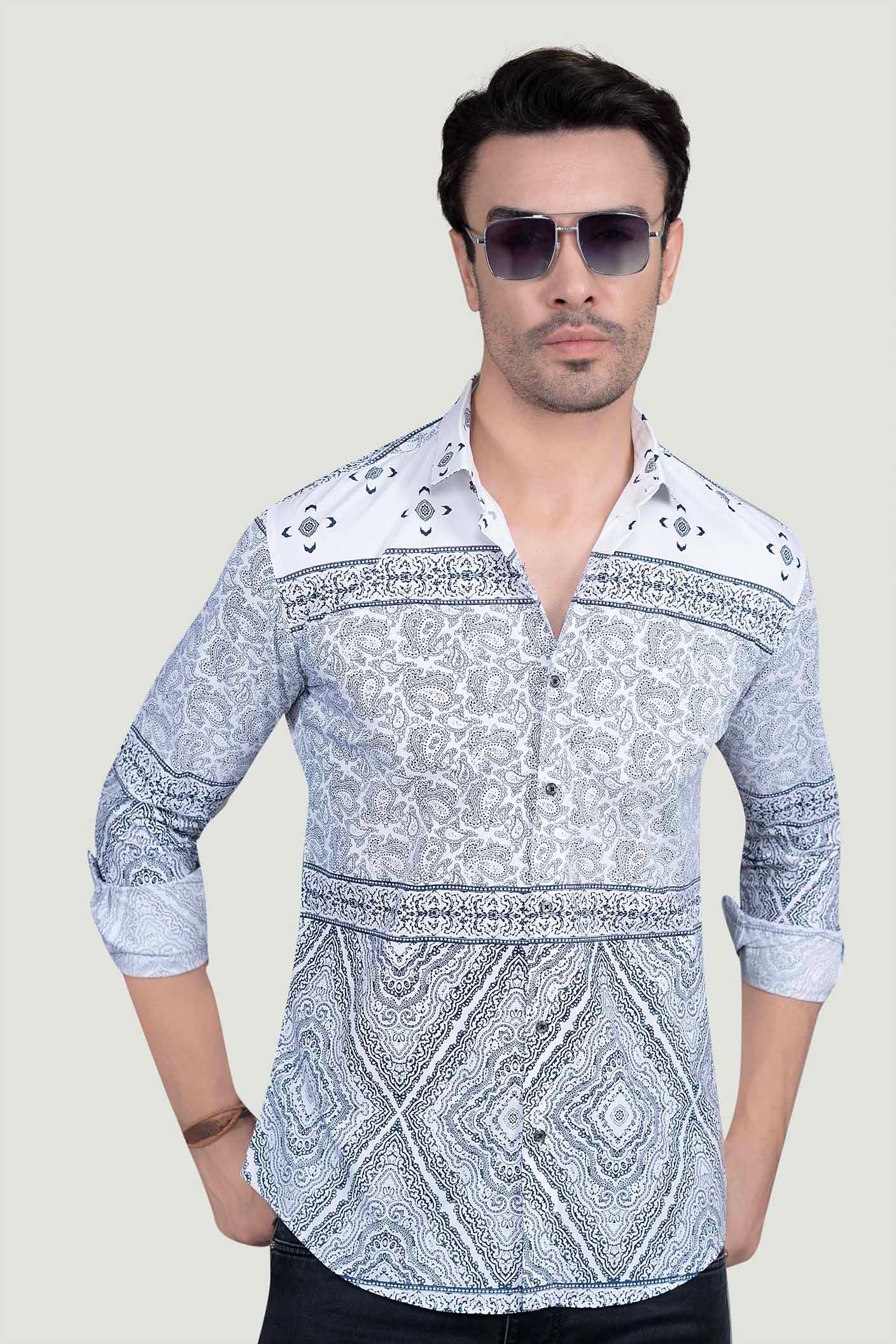 Jacques White Cotton Printed Shirt