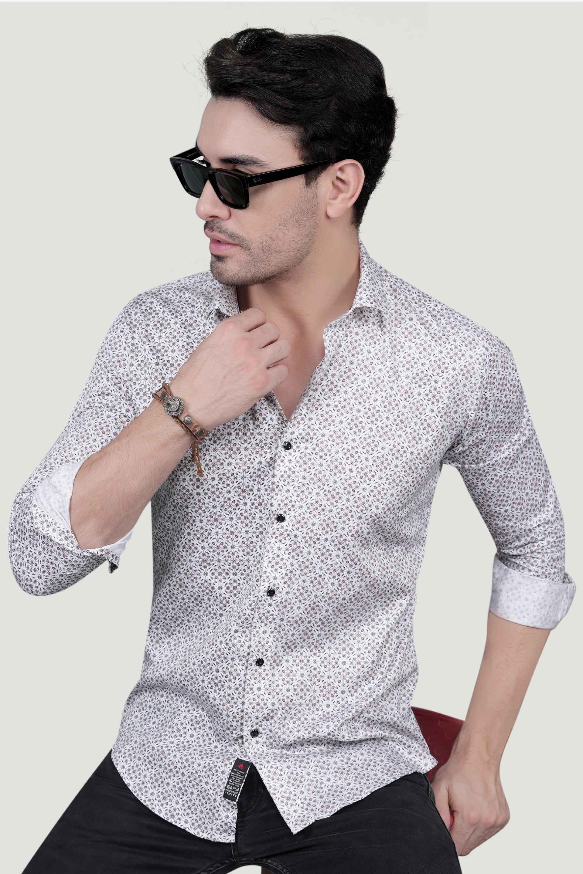 Cedric White Cotton Printed Shirt