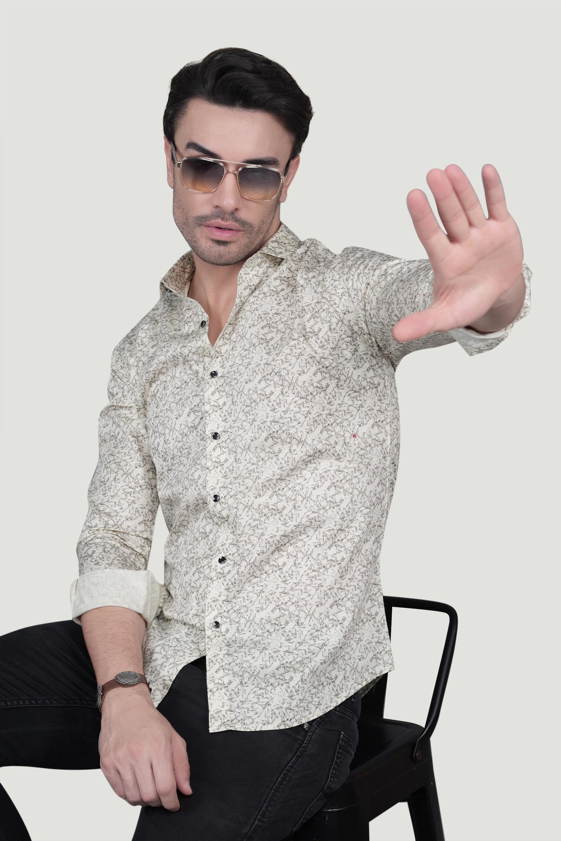 Simon Cream Cotton Printed Shirt
