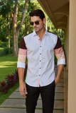 Tricolor Sleeves White Party Wear Shirt
