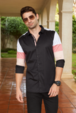 TRICOLOR SLEEVES BLACK PARTY WEAR SHIRT