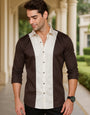 CURVED STRIPES BROWN PARTY WEAR SHIRT