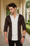 CURVED STRIPES BROWN PARTY WEAR SHIRT