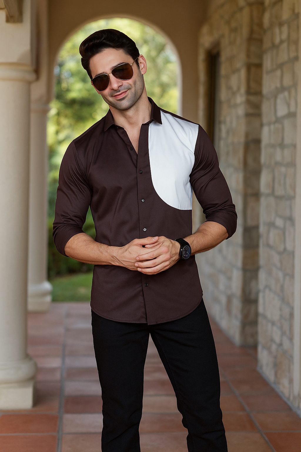 CURVED CREAMY ELEGANT PARTY WEAR SHIRT