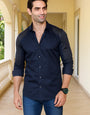 DUAL BLUE CONTRAST SLEEVES PARTY WEAR SHIRT