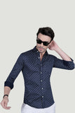 Platon Navy Blue Cotton Printed Shirt