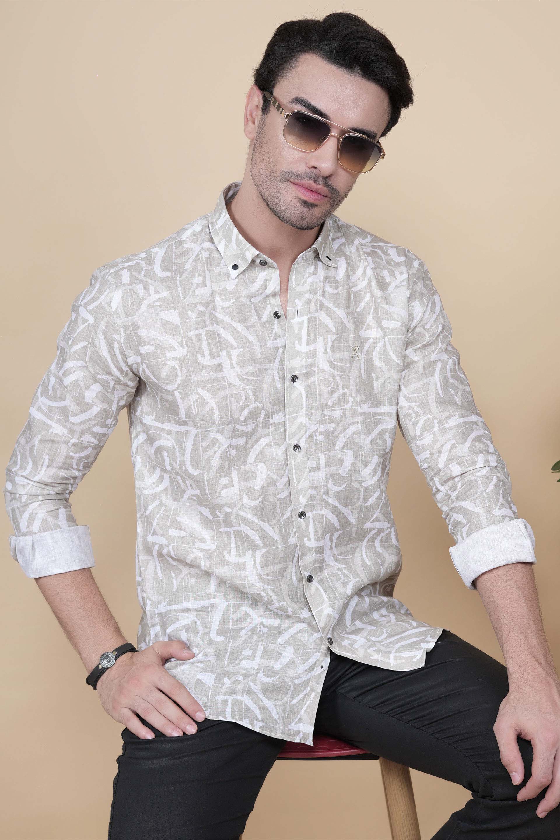 Emre Cream Linen Printed Shirt