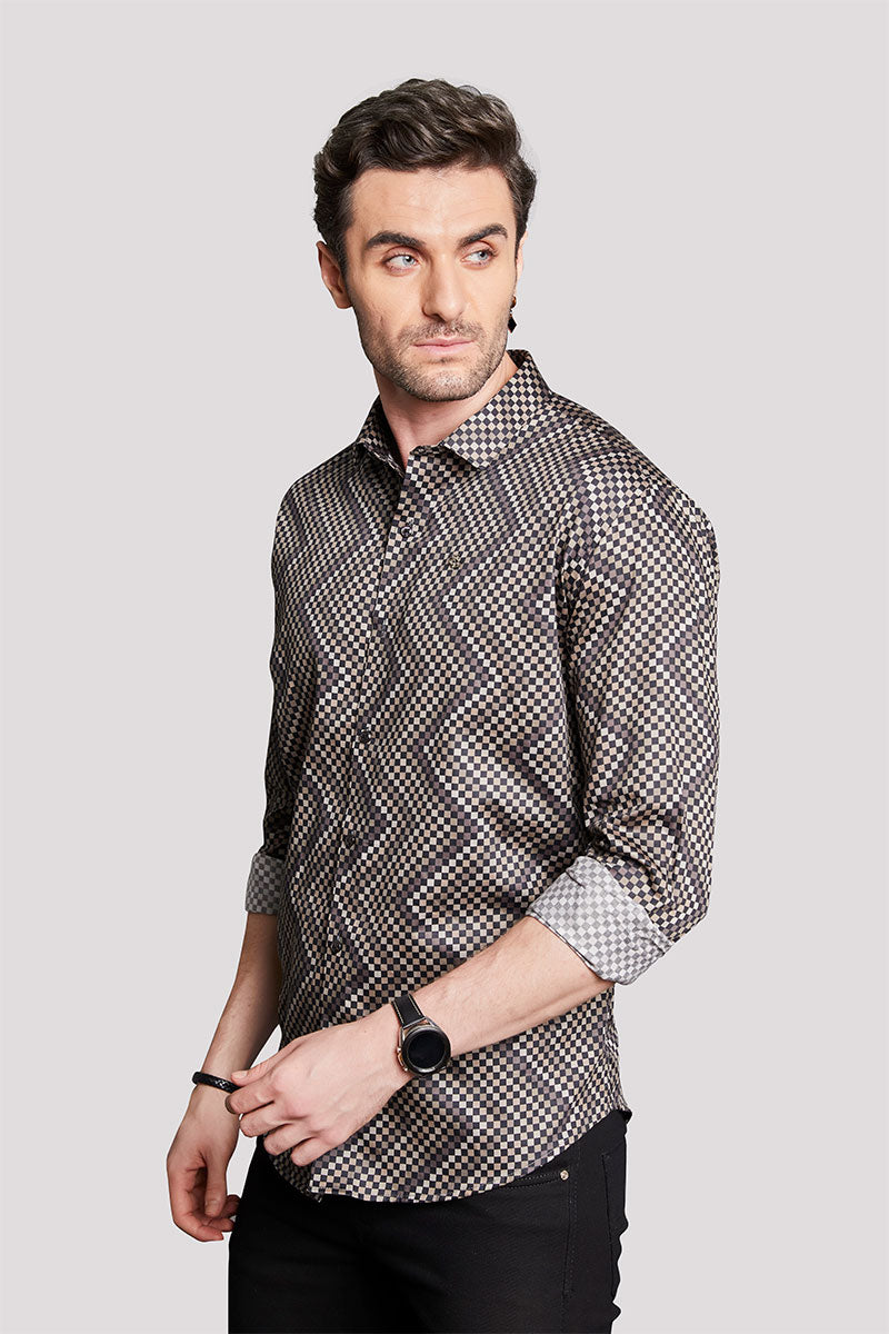 Kilian Brown Checkered / Geometric Print